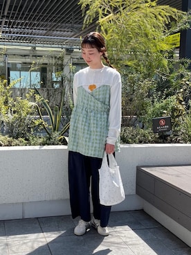 「bulle de savon（ビュルデサボン）のsheer check カシュクールキャミブラウス（シャツ/ブラウス、グリーン系）」を使った、bulle de savonさん（レディース・169cm）の春コーディネート