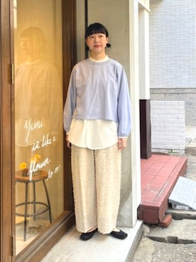 「buoybuoy（ブイ）のhigh gauge inlay プルオーバー 2701CT004261（Tシャツ/カットソー、グリーン系）」を使った、bulle de savonさん（レディース・169cm）の春コーディネート