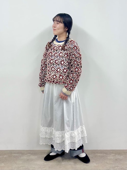 bulle de savon ビュルデサボン ウエストギャザー ワンピースF/ブラック フレア ワイド ひざ丈【2400010918568】 △3ren lace 2wayギャザースカート（スカート）｜bulle de savon