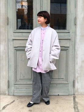 「アイテム（ノーカラーコート）」を使った、bulle de savonさん（レディース・150cm）の秋コーディネート