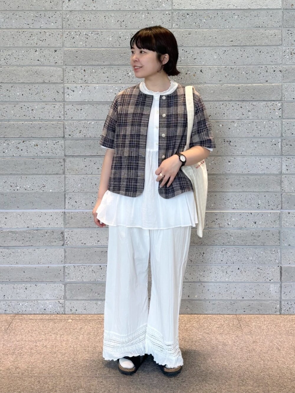 コットン/リネン washer CHECK ノーカラーシャツ bulle de savon（ビュルデサボン）の「△コットン/リネン washer