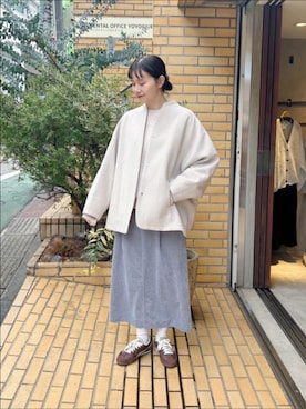 「アイテム（ノーカラーコート）」を使った、bulle de savonさん（レディース・163cm）の秋コーディネート