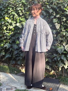 「buoybuoy（ブイ）のスーピマブロード/ギンガム BISUCHE ブラウス 2701BL003261（シャツ/ブラウス、ブラック系）」を使った、bulle de savonさん（レディース・169cm）の春コーディネート