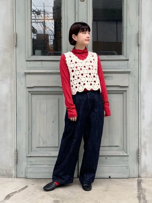 △cotton denim　back gom パンツ　yuni yuni（ユニ ）の「△cotton denim back gom パンツ（デニム