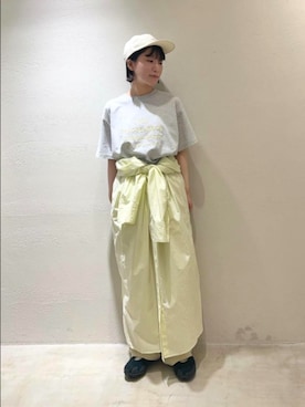 「yuni（ユニ　）のコットンキャッチワッシャー　タック シャツワンピース（シャツワンピース、パープル系）」を使った、bulle de savonさん（レディース・150cm）の春コーディネート