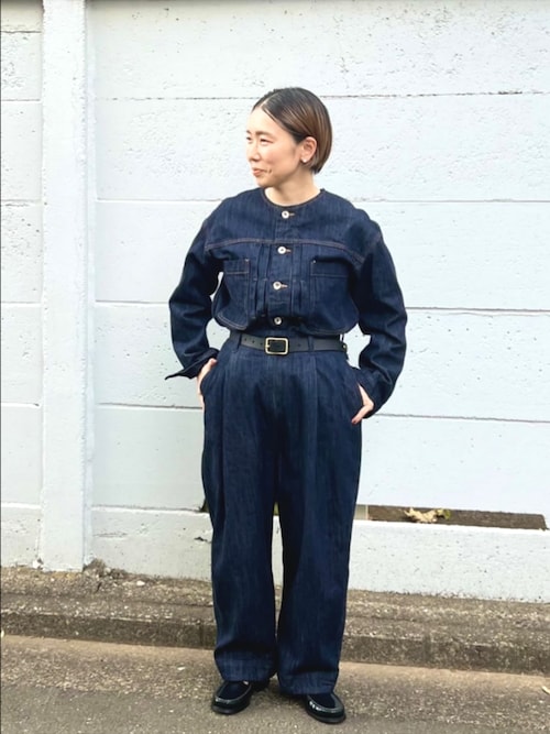 △cotton denim　back gom パンツ　yuni yuni（ユニ ）の「△cotton denim back gom パンツ（デニム