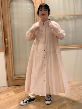 「yuni（ユニ　）のアイテム（シャツワンピース）」を使った、bulle de savonさん（レディース・156cm）の夏コーディネート