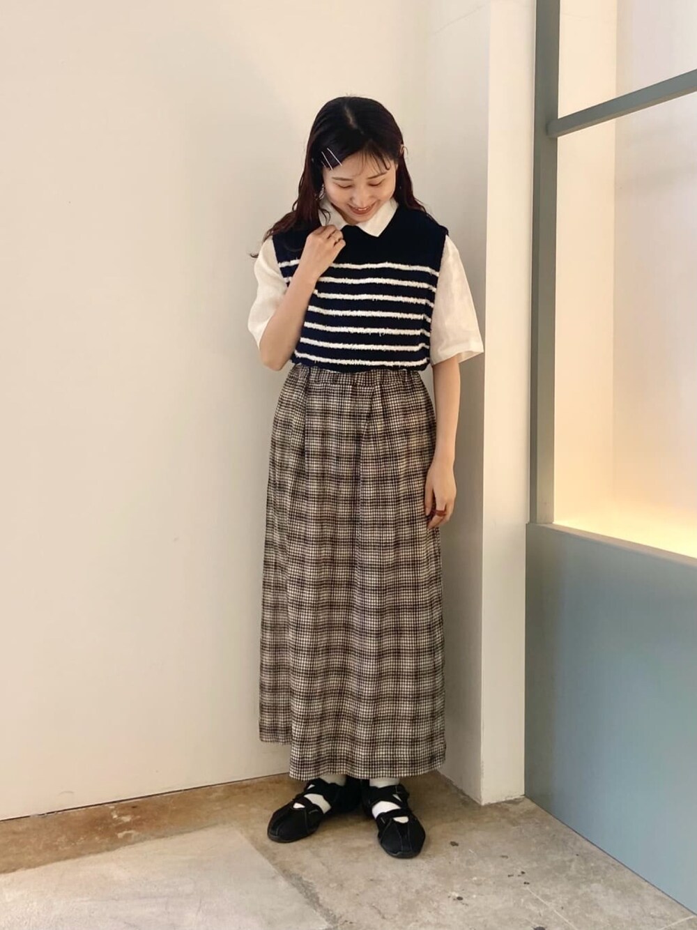 bulle de savon（ビュルデサボン）の「ちぢみCHECK ギャザー