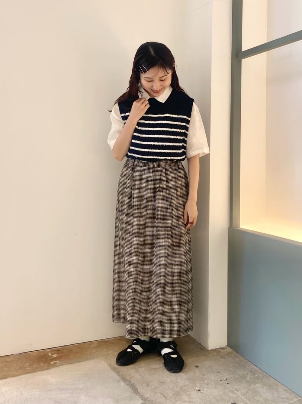 bulle de savon（ビュルデサボン）の「ちぢみCHECK ギャザー