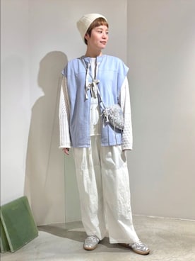 「buoybuoy（ブイ）のhigh gauge inlay ベスト 2701CT005261（Tシャツ/カットソー、ブルー系）」を使った、bulle de savonさん（レディース・169cm）の春コーディネート