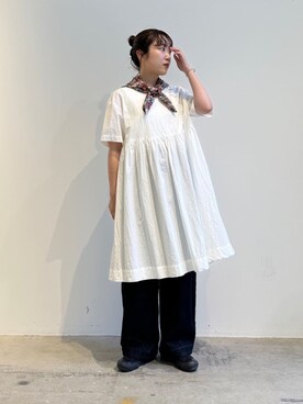 80/タイプライターナチュラルトリプルワッシャー チュニックブラウスを 