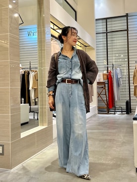 「Whim Gazette（ウィムガゼット）の【Hoaw.】ステッチレザーベルト（ベルト、ブラウン系）」を使った、miyakoshi＿87さん（レディース・158cm）の夏コーディネート
