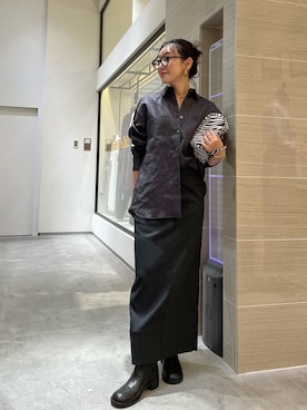 「Whim Gazette（ウィムガゼット）のリネンシャツ（シャツ/ブラウス、グレー系）」を使った、miyakoshi＿87さん（レディース・158cm）の夏コーディネート