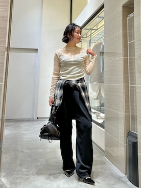 「Whim Gazette（ウィムガゼット）の2wayシャギーチェックシャツ（シャツ/ブラウス、グレー系）」を使った、miyakoshi＿87さん（レディース・158cm）の秋コーディネート