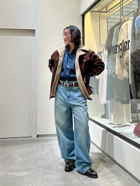 「Whim Gazette（ウィムガゼット）の【Wrangler】刺繍デニムシャツ（シャツ/ブラウス、ブルー系）」を使った、miyakoshi＿87さん（レディース・158cm）の秋コーディネート