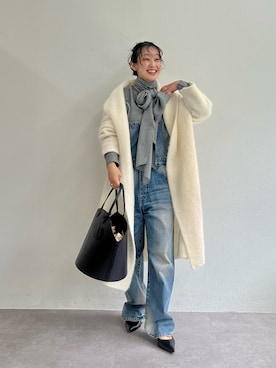 「Whim Gazette（ウィムガゼット）のアルパカローブカーデ（カーディガン/ボレロ、ホワイト系）」を使った、miyakoshi＿87さん（レディース・158cm）の秋コーディネート