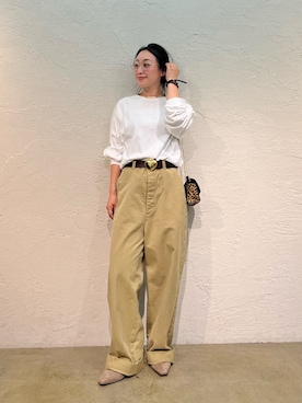 「Whim Gazette（ウィムガゼット）の【GEMINI】 バックフリルカットソー（Tシャツ/カットソー、ホワイト系）」を使った、miyakoshi＿87さん（レディース・158cm）の夏コーディネート
