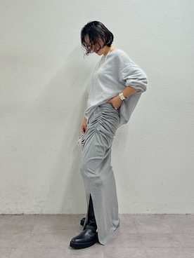 「Whim Gazette（ウィムガゼット）の【Nuition】ロゴスウェット（スウェット、グレー系）」を使った、miyakoshi＿87さん（レディース・158cm）の秋コーディネート