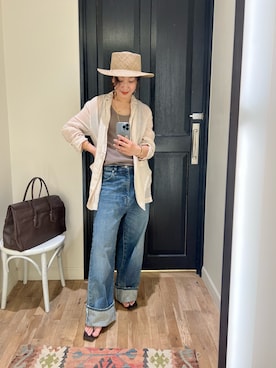 「Whim Gazette（ウィムガゼット）の【GEMINI】ストレートDENIMパンツ（デニムパンツ、ブルー系）」を使った、miyakoshi＿87さん（レディース・158cm）の春コーディネート