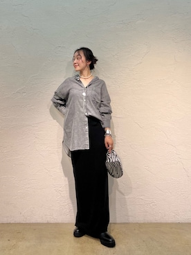 「Whim Gazette（ウィムガゼット）のカットIラインスカート/セットアップ可（スカート、ブラック系）」を使った、miyakoshi＿87さん（レディース・158cm）の夏コーディネート