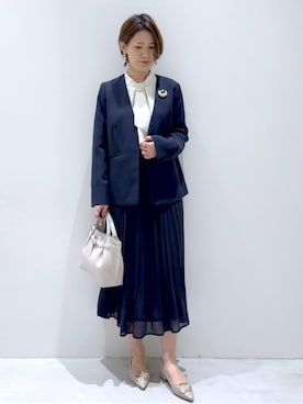 「OPAQUE.CLIP（オペークドットクリップ）の《通勤/セットアップ対応》 Vネックジャケット/ダブルクロス【洗濯機OK】（ノーカラージャケット、ブルー系）」を使った、kojiさん（レディース・162cm）の冬コーディネート