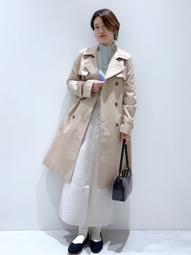 「index（インデックス）の撥水トレンチコート【洗濯機OK/花粉対応】《XS～3L》（トレンチコート、ベージュ系）」を使った、kojiさん（レディース・162cm）の冬コーディネート
