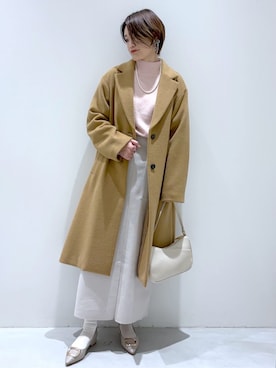 「OPAQUE.CLIP（オペークドットクリップ）のカシミヤブレンドウールチェスターコート（チェスターコート、イエロー系）」を使った、kojiさん（レディース・162cm）の冬コーディネート