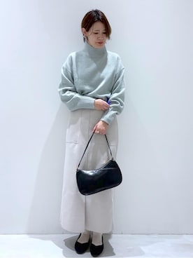 「index（インデックス）の選べる2丈 ハイネックカラーミックスラメニット【洗濯機OK】（ニット/セーター、グリーン系）」を使った、kojiさん（レディース・162cm）の冬コーディネート