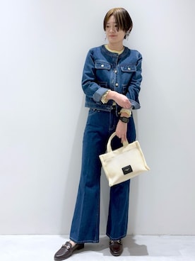 「index（インデックス）のミニマルノーカラーデニムジャケット【洗濯機OK】（デニムジャケット、ブルー系）」を使った、kojiさん（レディース・162cm）の春コーディネート