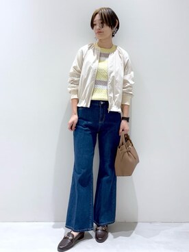 「index（インデックス）のノーカラーブルゾン【洗濯機OK/接触冷感/防シワ】（テーラードジャケット、ベージュ系）」を使った、kojiさん（レディース・162cm）の春コーディネート