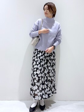 「index（インデックス）の選べる2丈 ハイネックカラーミックスラメニット【洗濯機OK】（ニット/セーター、パープル系）」を使った、kojiさん（レディース・162cm）の冬コーディネート