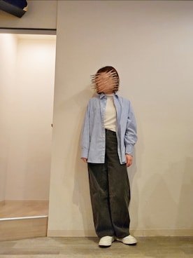 「GU（ジーユー）のアイテム（シャツ/ブラウス、ブルー系）」を使った、R!◎N.さん（レディース・156cm）の春コーディネート
