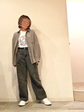 「GU（ジーユー）のアイテム（デニムパンツ、ブラック系）」を使った、R!◎N.さん（レディース・156cm）の夏コーディネート