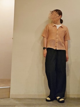 「GU（ジーユー）のアイテム（スラックス、ブラック系）」を使った、R!◎N.さん（レディース・156cm）の夏コーディネート