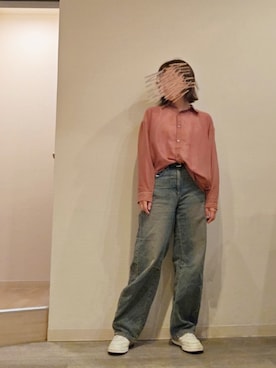 「GU（ジーユー）のバレルバックジーンズ（デニムパンツ、ブルー系）」を使った、R!◎N.さん（レディース・156cm）の夏コーディネート