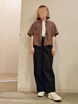 「GU（ジーユー）のアイテム（Tシャツ/カットソー、ホワイト系）」を使った、R!◎N.さん（レディース・156cm）の夏コーディネート