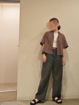 「GU（ジーユー）のアイテム（デニムパンツ、ブラック系）」を使った、R!◎N.さん（レディース・156cm）の夏コーディネート