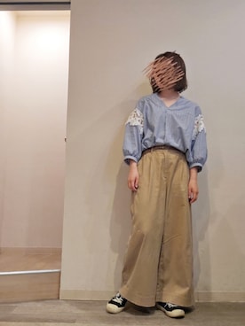 「GU（ジーユー）のアイテム（シャツ/ブラウス、ブルー系）」を使った、R!◎N.さん（レディース・156cm）の夏コーディネート
