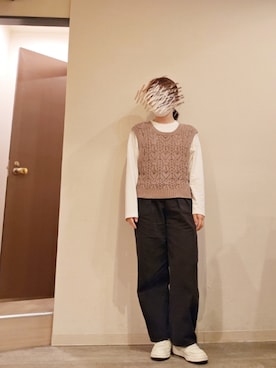 「不明のアイテム（ベスト、ブラウン系）」を使った、R!◎N.さん（レディース・156cm）の春コーディネート