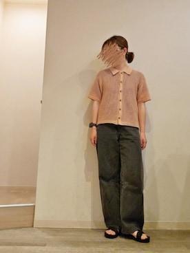 「GU（ジーユー）のアイテム（デニムパンツ、ブラック系）」を使った、R!◎N.さん（レディース・156cm）の夏コーディネート