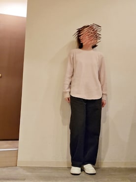 「UNIQLO（ユニクロ）のワッフルクルーネックT（スウェット、ピンク系）」を使った、R!◎N.さん（レディース・156cm）の春コーディネート