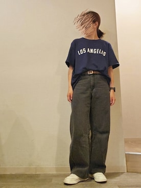 「GU（ジーユー）のアイテム（デニムパンツ、ブラック系）」を使った、R!◎N.さん（レディース・156cm）の夏コーディネート