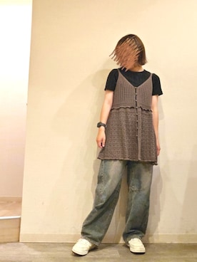 「GU（ジーユー）のバレルバックジーンズ（デニムパンツ、ブルー系）」を使った、R!◎N.さん（レディース・156cm）の夏コーディネート