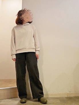 「GU（ジーユー）のアイテム（デニムパンツ、ブラック系）」を使った、R!◎N.さん（レディース・156cm）の春コーディネート