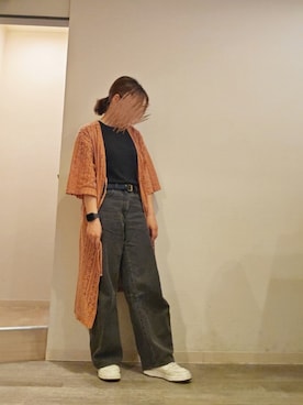 「GU（ジーユー）のアイテム（デニムパンツ、ブラック系）」を使った、R!◎N.さん（レディース・156cm）の夏コーディネート