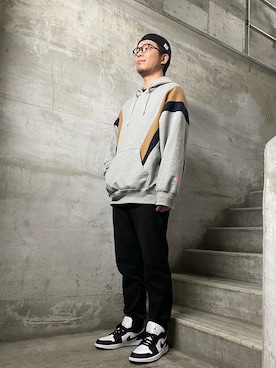 「エアジョーダン1」｜「アイテム（帽子）」を使った、TadahiroMurataさん（メンズ・178cm）の春コーディネート