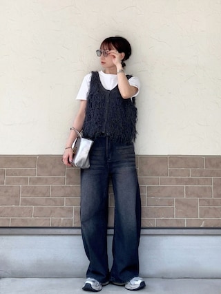 「tiptop（ティップトップ）のループフリンジ2wayベスト（ベスト）」を使った、SIZUさん（レディース・156cm）の春コーディネート