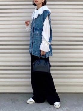 「select MOCA by son（セレクトモカバイソン）のアイテム（オールインワン・サロペット）」を使った、SIZUさん（レディース・156cm）の春コーディネート