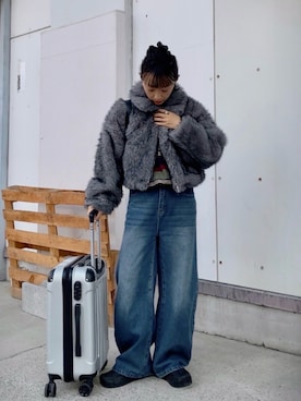 「アイテム（スーツケース/キャリーバッグ）」を使った、SIZUさん（レディース・156cm）の冬コーディネート