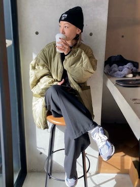 「アイテム（ノーカラーコート）」を使った、SIZUさん（レディース・156cm）の秋コーディネート